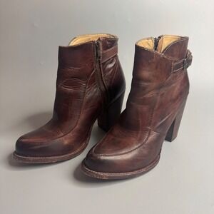 Bed Stu Women Brown Leather Ankle Boots 8.5 Buckle Block Heel 8380